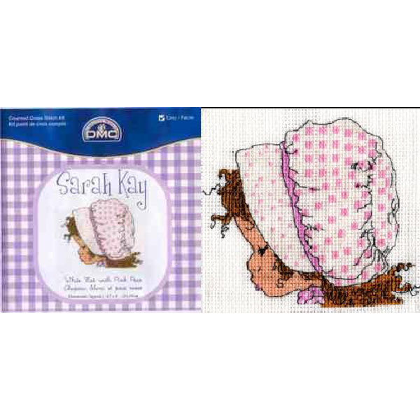 zestaw sarah kay dmc bl992/61 - bia�y czepek, r�owe groszki