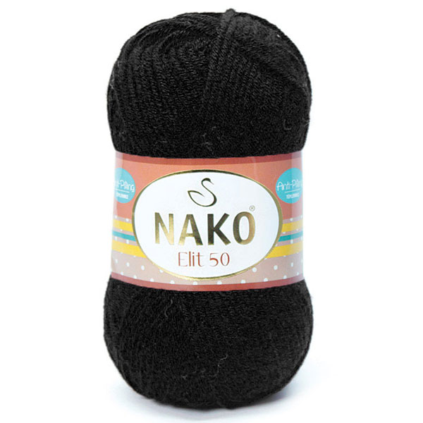 włóczka nako elit 00217 - 50g czarna włóczka nako elit 00217 - 50g czarna